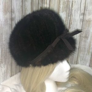 Vintage Black Fur Hat with Bow